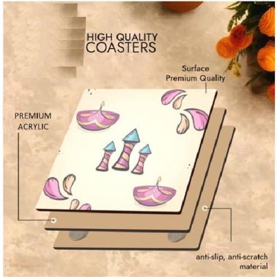 Coaster Set of 4 Beautiful Diwali Festive Tea Coasters with Stand Designer Quality for Tea Cups,Coffee Mugs and Glasses