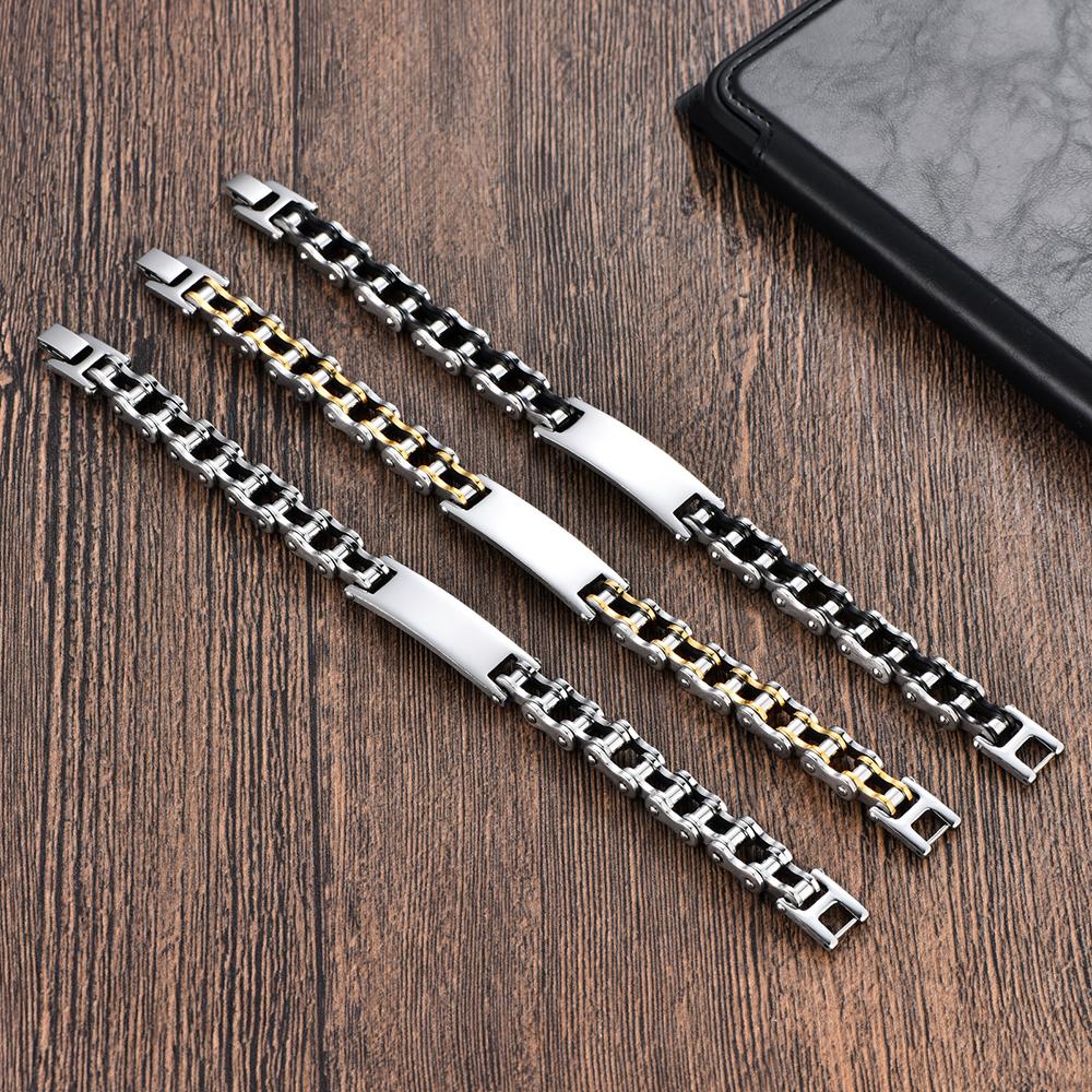 12MM Motorcycle Bike Chain Bracelet for Men Stainless Steel Bicycle Link Design Men's ID Bracelets Punk Rock Jewelry Accessory 10 Color