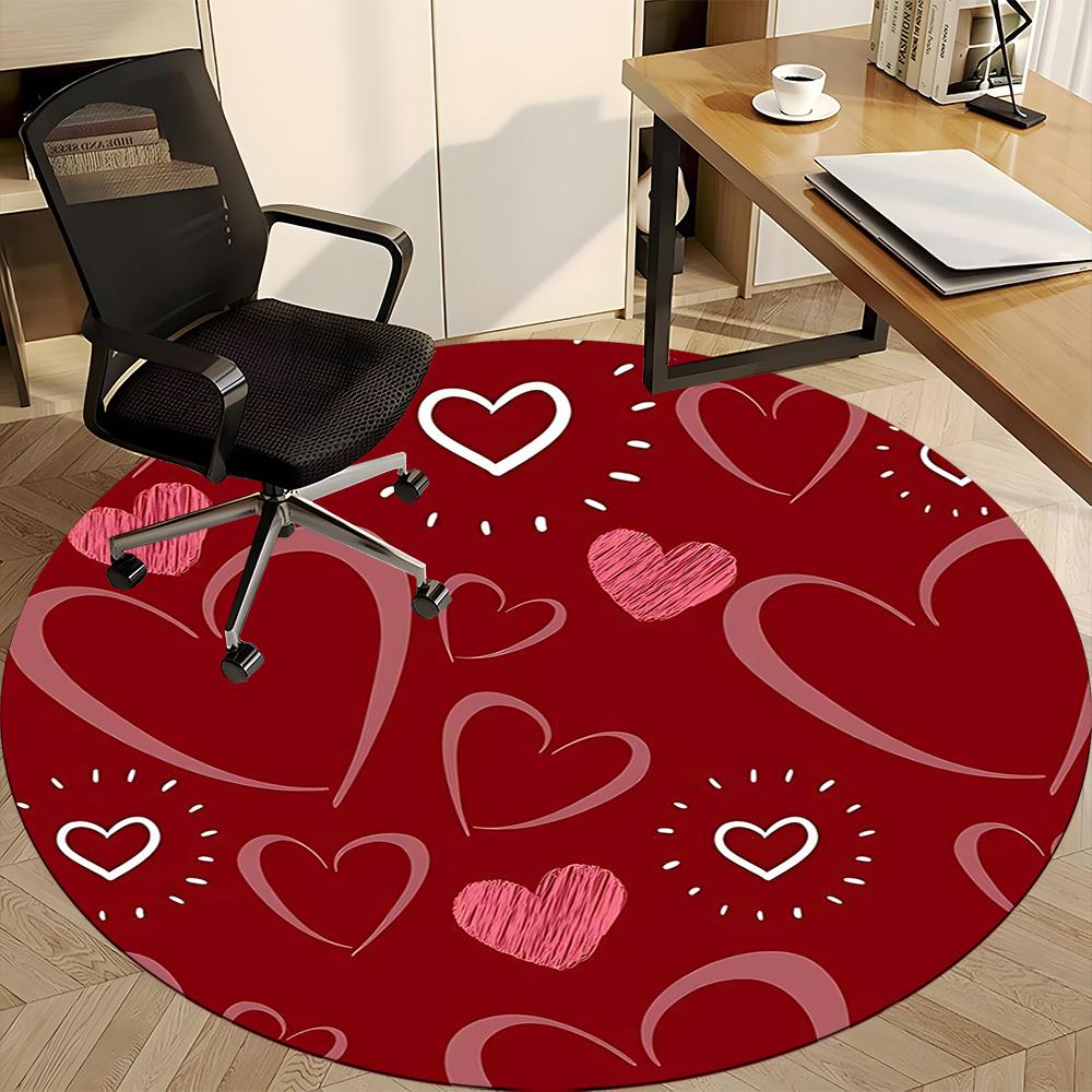 1pc Love Hearts Office Round Area Rug, Indoor Mat Suitable ForOffice, Under Office Chairs Bedroom Living Room Home Decor, Room Decot259
