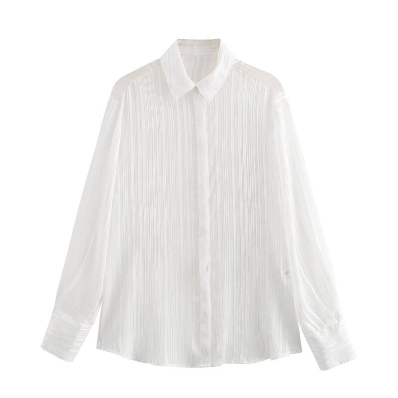 Fashion Style 2024 Summer New Women's Clothing Color Line White Long Sleeves Stripes Shirt 3371348 251