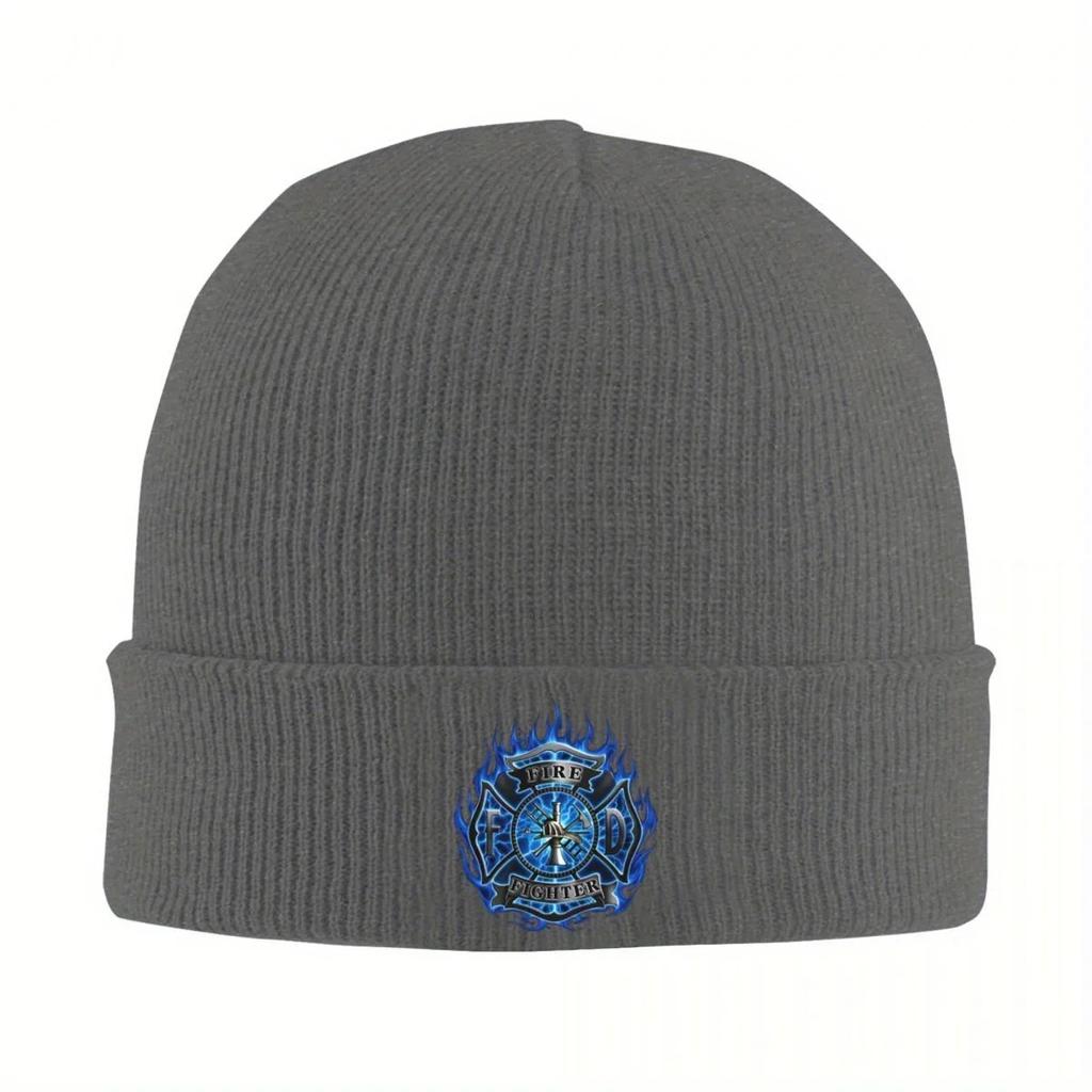 New Blue Firefighter Logo Knitted Hat Womens Unisexs Beanie Autumn Winter Hats Acrylic Fire Rescue Hip Hop Melon Cap