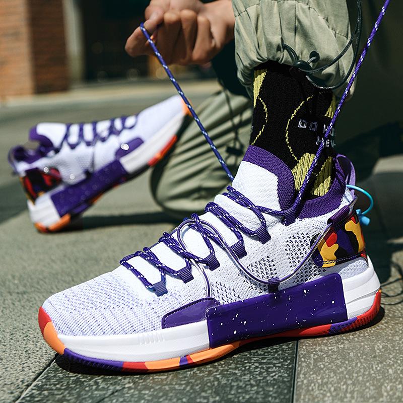 Basketball Shoes Summer New Couple Models Medium Help Flying Woven Breathable Cushioning Non-slip Actual Combat Large Size Men's Shoes Sports Shoes