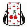 Cherry Blossom Cartoon Red Cherries Pattern Green Stem Leaf Graphic Print Fashion Adjustable Removable Strap Crossbody Phone Bag