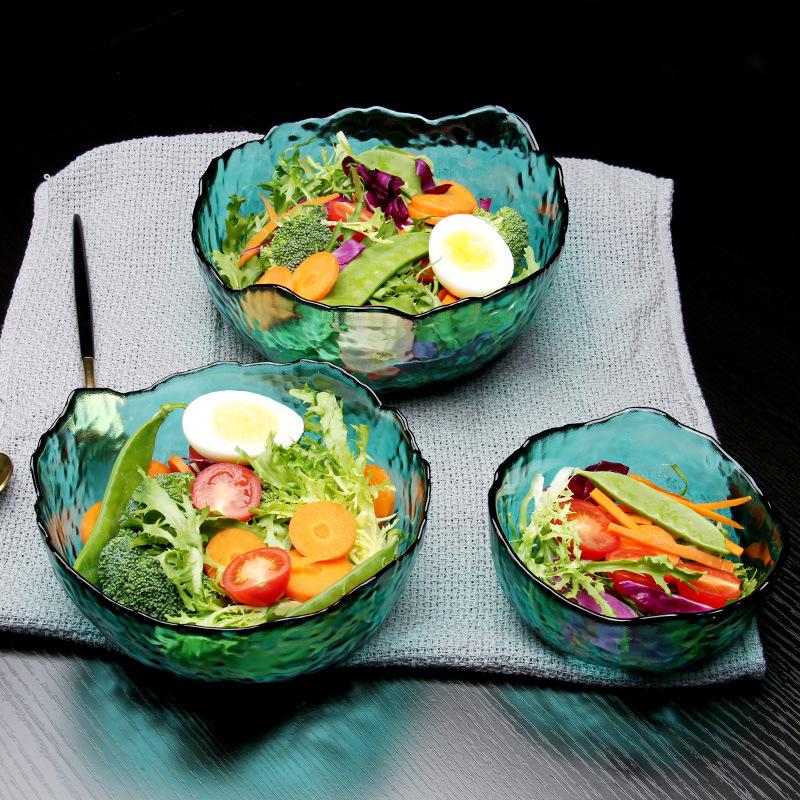 Disposable Bowl High Quality Colorful Different Size Purple Blue Pink Green Glass Salad Bowl for Home Fruit Serving