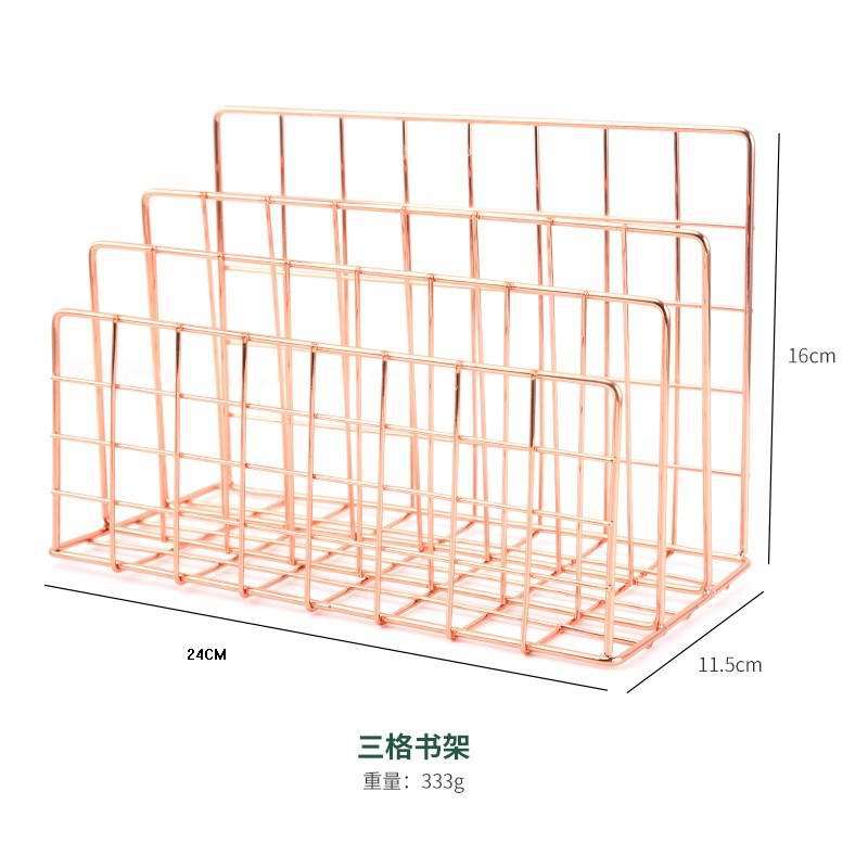 Nordic Style Wrought Iron Metal Three Grid Bookshelf, Home Office Desktop Storage Rack, Wrought Iron Simple Storage Rack