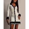 Fall Winter New Elegant High Waist Long Sleeve Ruffle Knit Dress for Women, European American Style