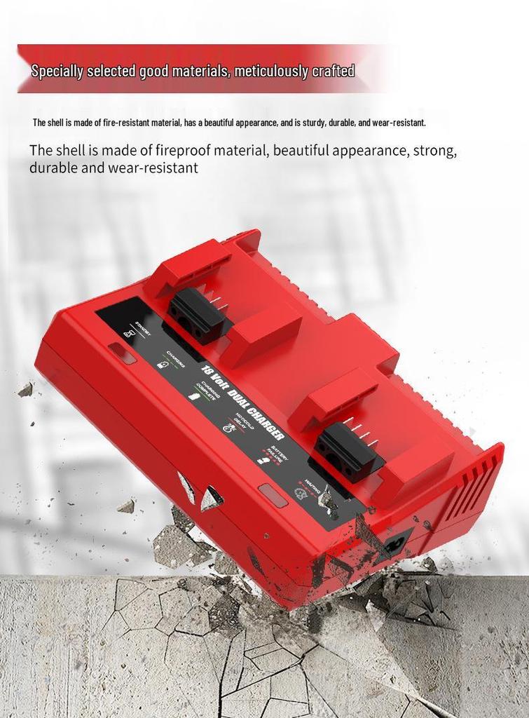 Milwaukee-Compatible Dual Slot Fast Charger for M18 Power Tools (3A)