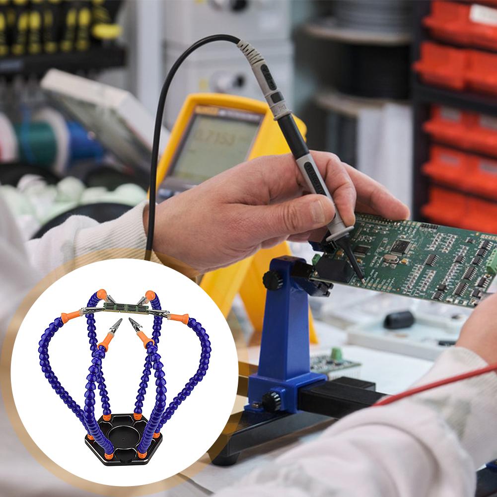 Soldering Iron Holder 6 Flexible Arms Aluminum Alloy Welding Repair Workbench Rotatable Clips PCB Holder Detachable for PC Board