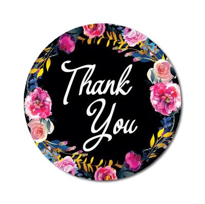 Darling Souvenir Round 45 Pcs Floral & Vines Border Black Thank You Stickers Envelope Seal-1.6