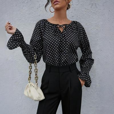 Women's Fashion Casual Spring Autumn Polka Dot Print Long Sleeve O-Neck Blouses Shirts