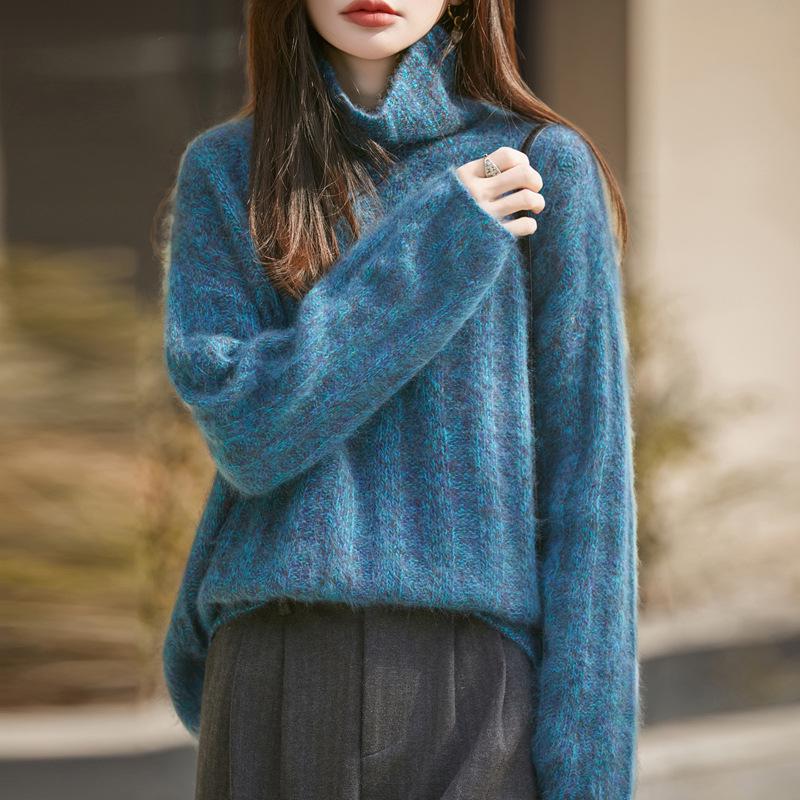 Four-Strand Brushed Wool Turtleneck Sweater: Light Luxury, Loose Fit for Women, Perfect for Autumn and Winter.