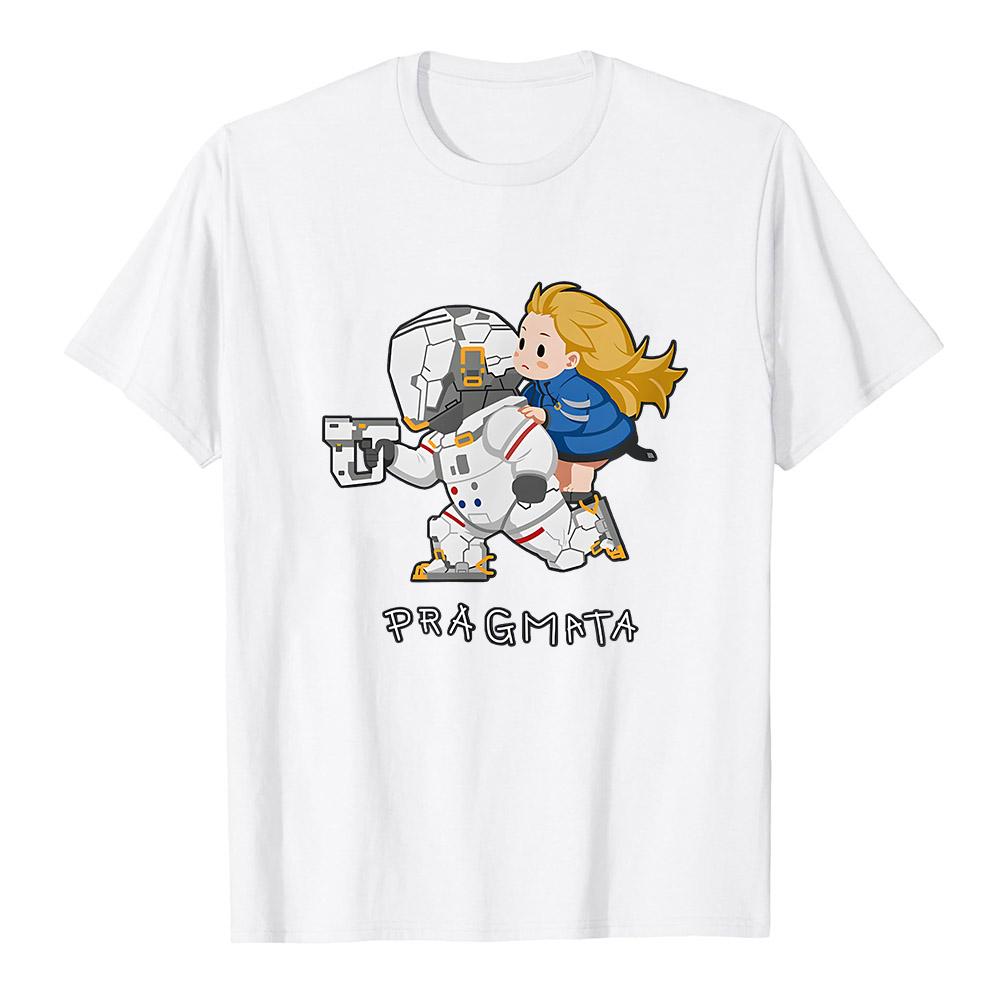 PRAGMATA Hugh & Diana Lauf! T-Shirt Kurzarm Baumwolle Sommer Herren T-Shirts Mode Spiel Grafik T-Shirts Herren Damen Oberteile