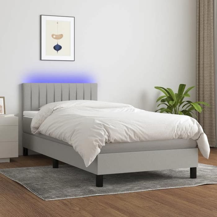 Maison Exclusive - Sommier à lattes de lit avec matelas et LED Gris clair 90x190cm