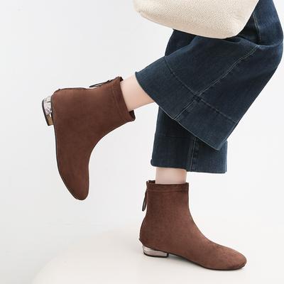 Low-heeled Short Boots for Women's Autumn and Winter New Huge and Thin Simple Pointed Suede Flat-bottomed Elastic Boots for Women's Thin Boots