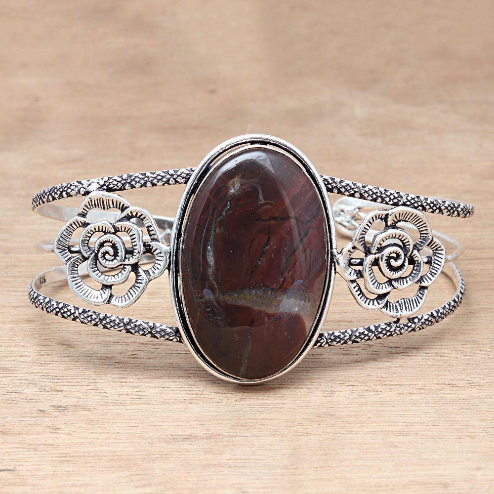 Stick Agate Gemstone Handmade Silver Jewelry Cuff Bracelets 7''Adjustable