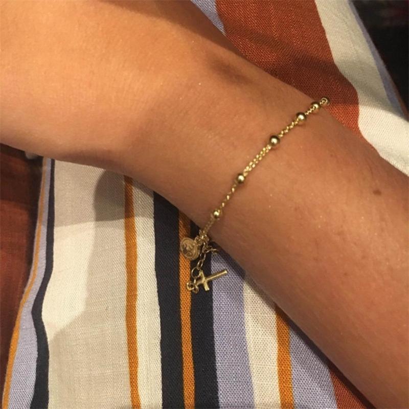 Rosary Bracelet Christ Prayer Wristband Round Metal Rosary Bracelet Favor Catholic Mini Rosary Beads Bracelet For Women