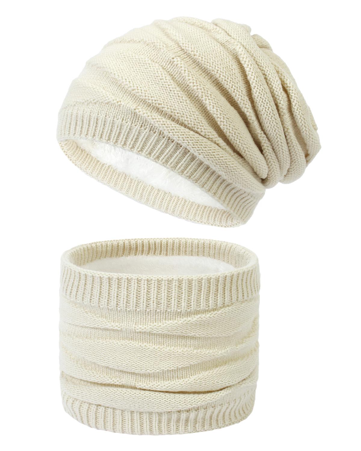 

Зимний теплый комплект из двух предметов: шапка на флисовой подкладке и утеплитель для шеи для мужчин и женщин, вязаная шерстяная шапка с ромбовидным узором и шейный платок бежевый