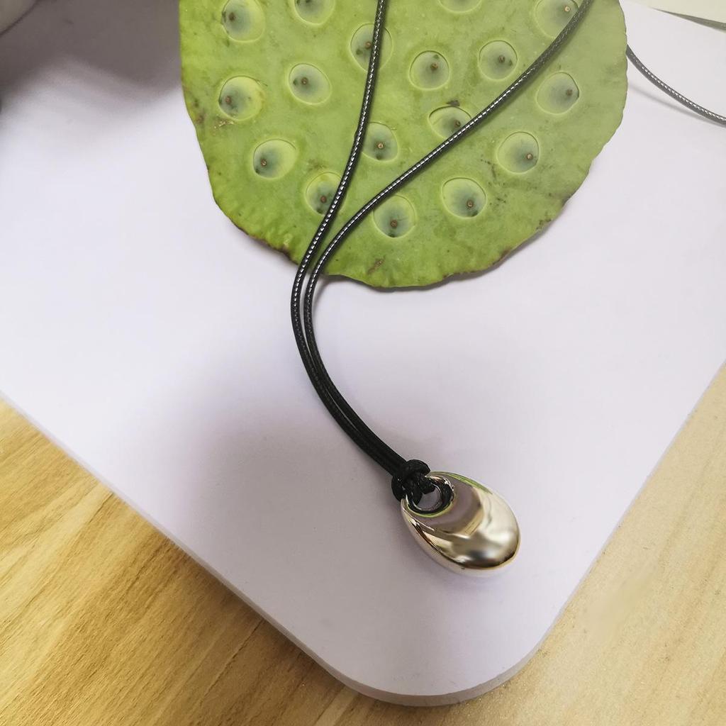 Geometric Silver Black Rope Sweater Chain Necklace for Women, Korean-Style, Long and Versatile