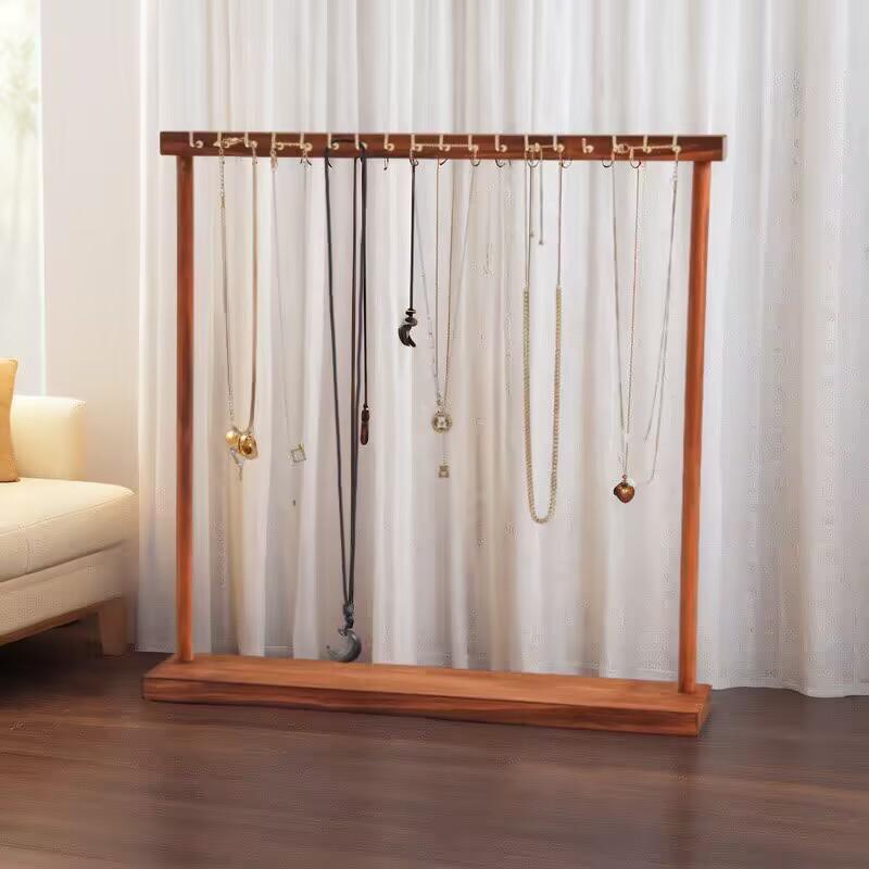 Solid Wood Necklace Display Stand - Luxury Jewelry Storage Rack and Cabinet