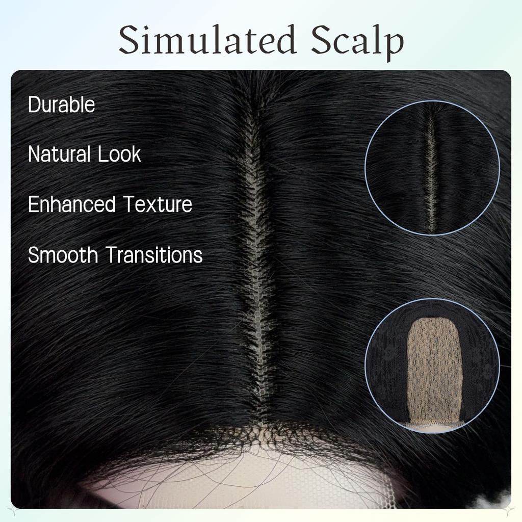 European American Fashion New Wig Black Forehead Lace Mid Split Wool Roll Long Curled Hair