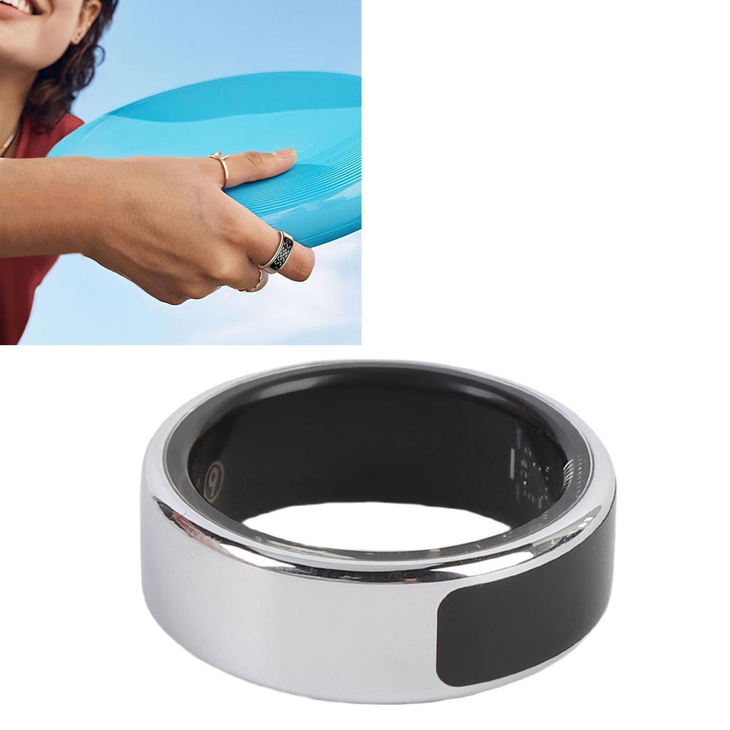Smart Ring Silver Step Counter Splash Proof Smart Fitness Ring with APP Display Screen Touch Keys fo