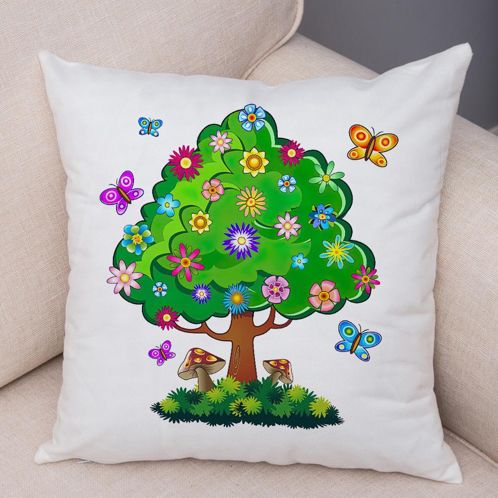Cartoon Insect Mushroom House Cushion Cover Double Sided Soft Polyester Home Decor Pillow Case