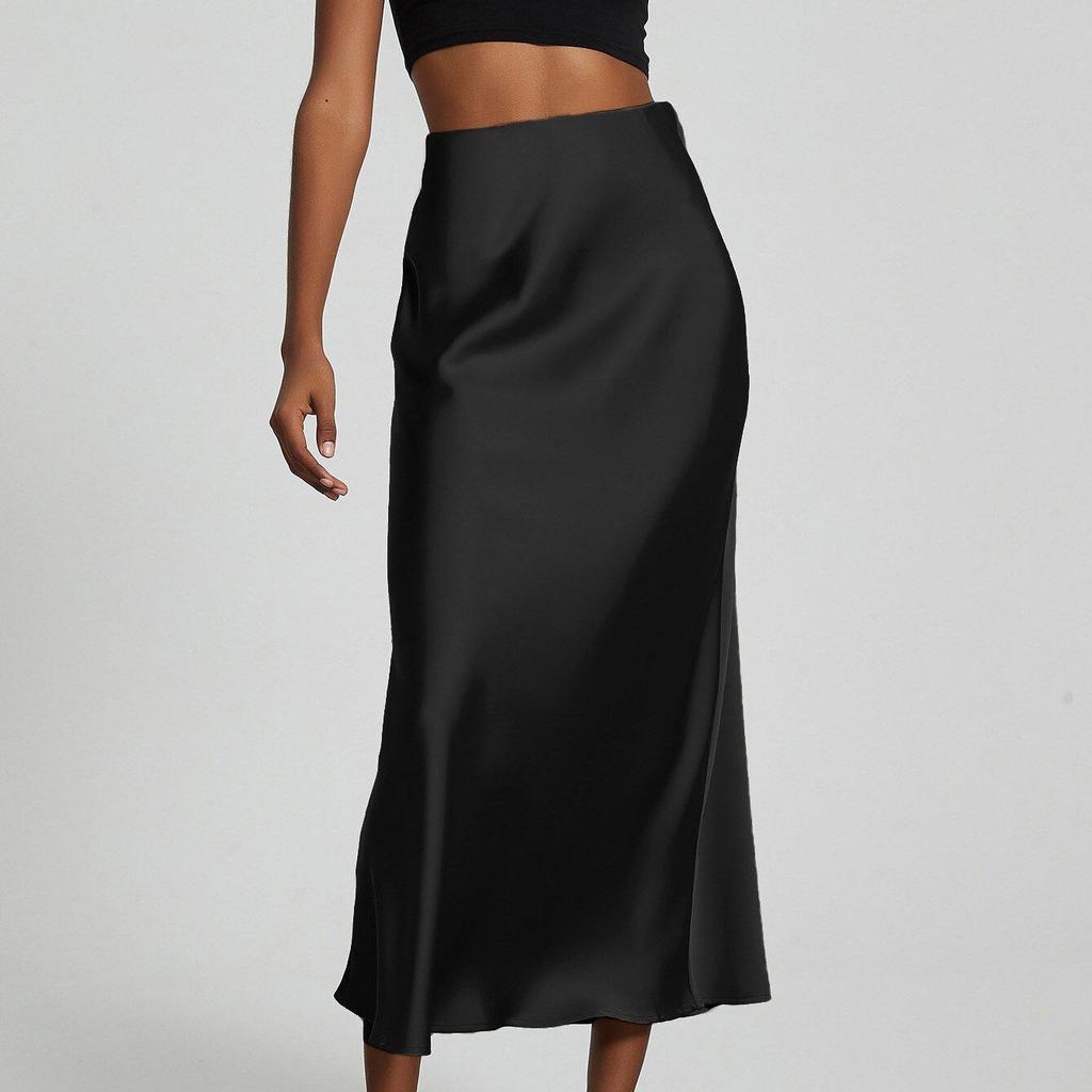 Fashion Satin Party Long Skirt High Waist Solid Color Casual Basic Women Skirts Fishtail Skirt Chic Summer Woman Clothing 2025