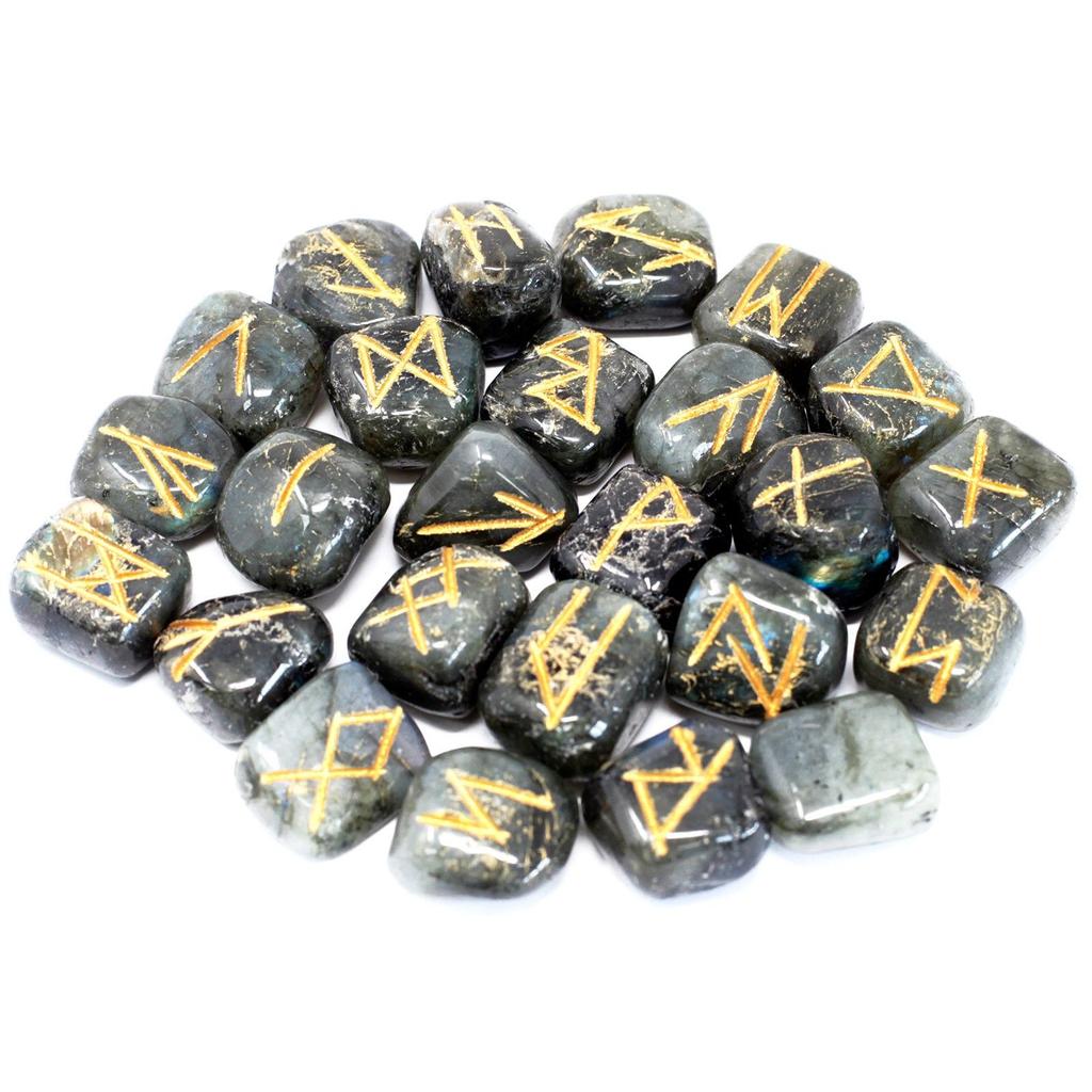 Ensemble de Pierres Runiques Labradorite, 25 dans une Pochette