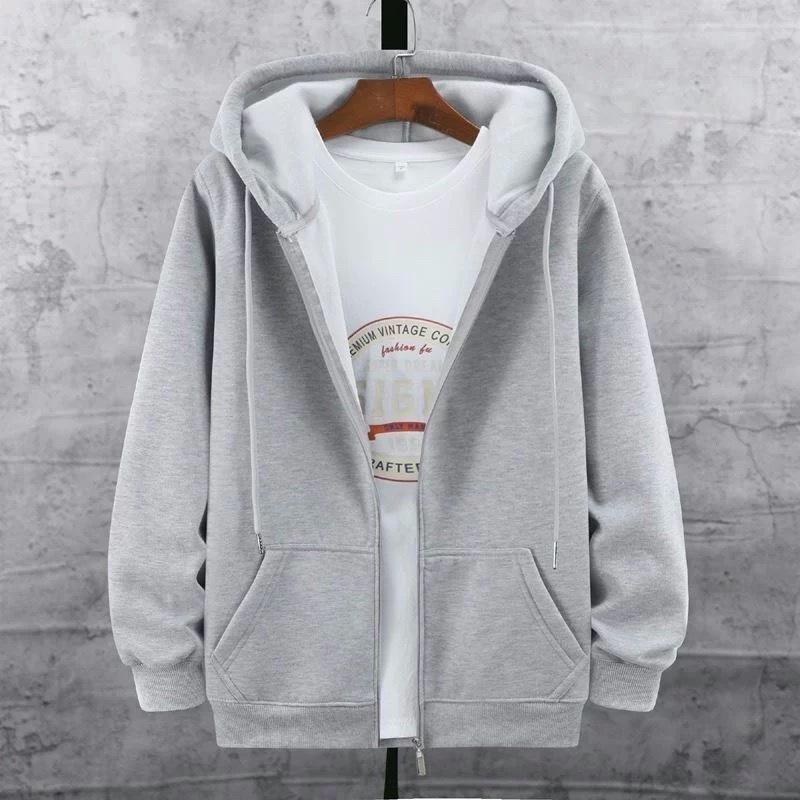 

Men s Stand Collar Cardigan: Loose Casual Long Sleeve Hoodie Light Gray Regular Hooded