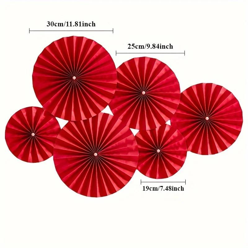 6PCS Set of Chinese New Year Decorations - Paper Fans and Flower Decorations, Suitable for Holiday Living Room Display