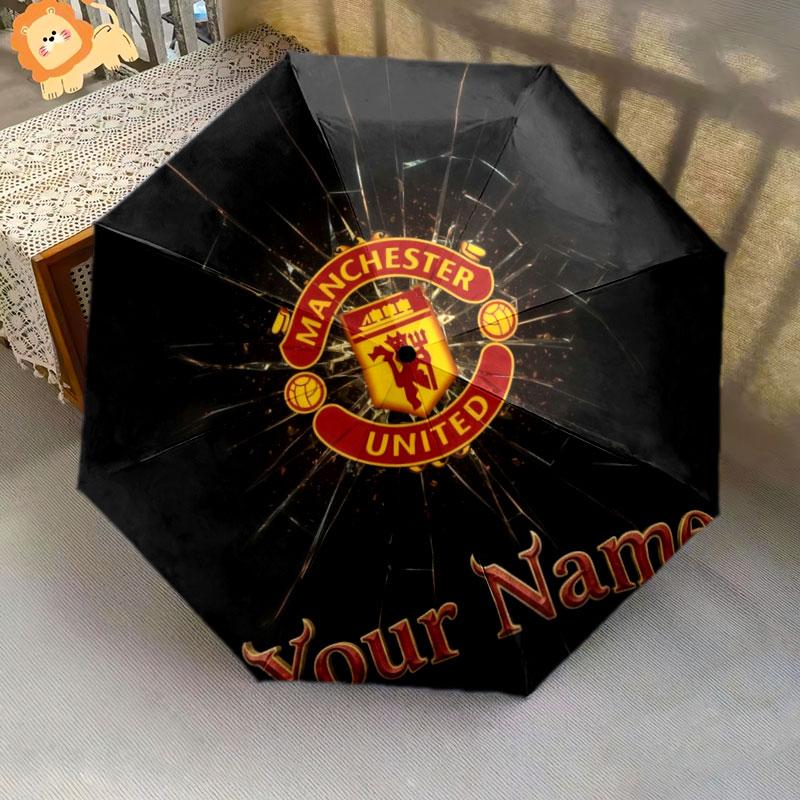 1 PC Automatic Folding Umbrella - Manchester United F Custom Name Pattern, Portable & Foldable Design with 8 Ribs, Christmas Birthday Gifts