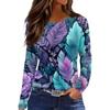 Women's Fashion Hem Slit Casual Retro Floral Print Round Neck Long Sleeve Top