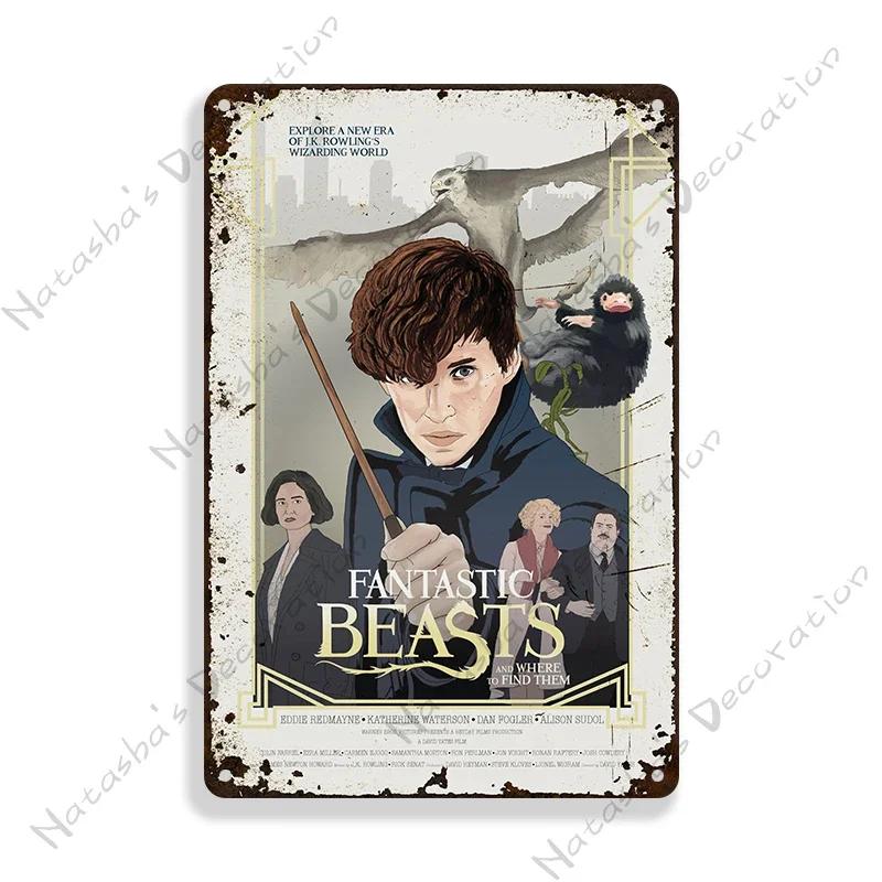 

High Definition Tin Sign Fantastic Beasts Movie Poster Retro Metal Wall Art The Crimes of Grindelwald Vintage Plaque for Home D 20x30cm（7.8x11.8inch）