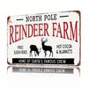 Room Decor  North Pole Reindeer Farm Metal Tin Sign  Vintage Christmas Wall Art Decor for Home Cafe Bar Party