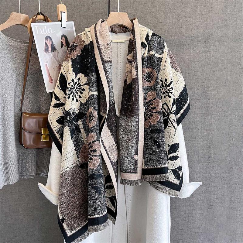 Women Winter Scarf Cashmere Pashmina Shawls and Wraps Bufandas Floral Print Warm Thick Scarves Blanket for Lady  Newpe