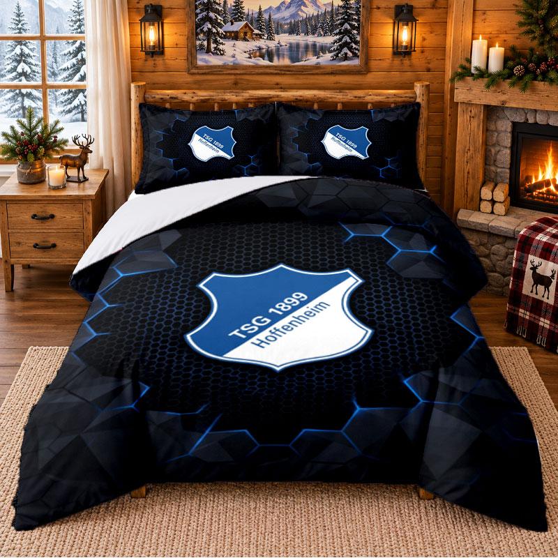 Ensemble de literie imprimé 3 pièces Motif TSG Hoffenheim FC Drap de lit Taie d'oreiller Pour la décoration de la chambre