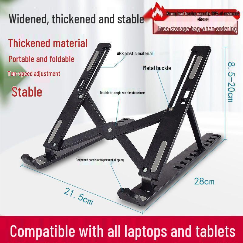 Foldable Adjustable Height Laptop Cooling Stand with Storage and Stability.