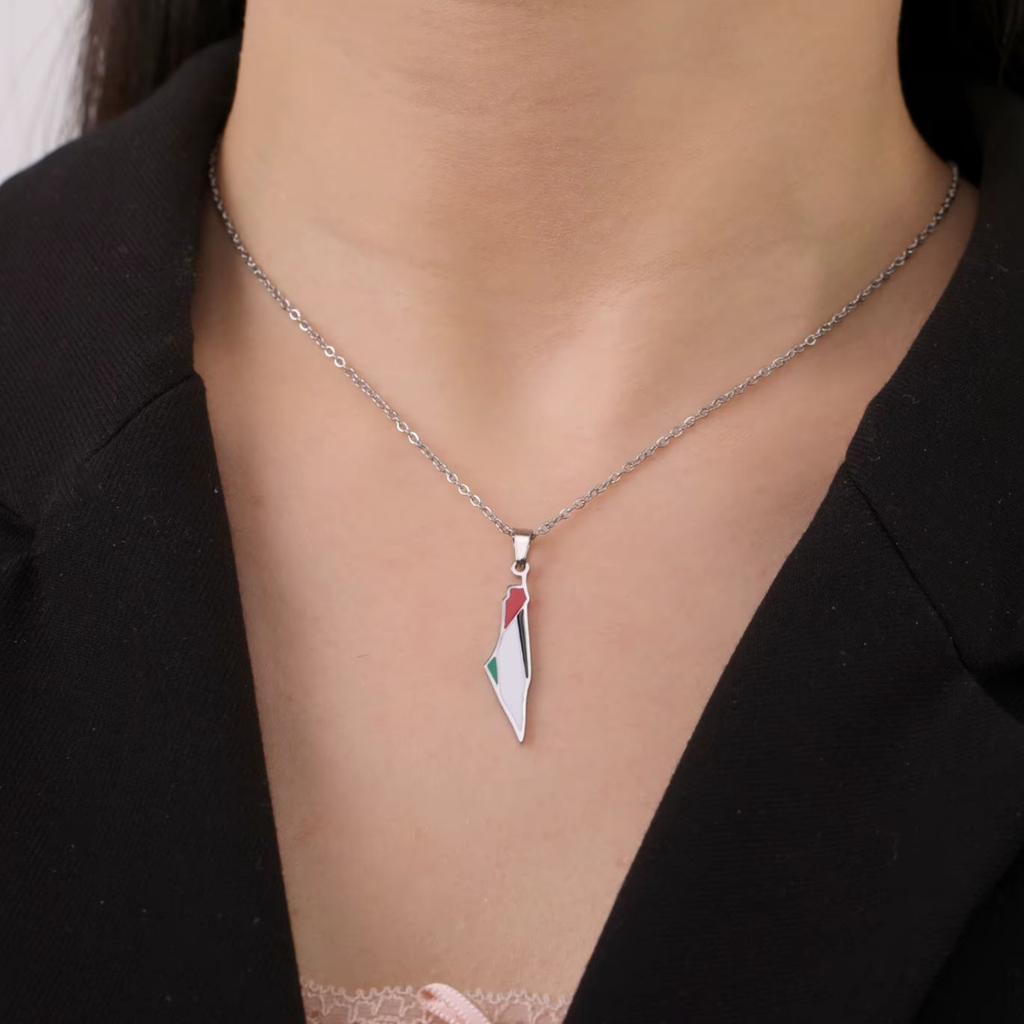 LIKGREAT Roestvrij Staal Palestina Kaart Hanger Ketting Goudkleur Sieraden Dames Choker Druipolie Geografie Nekketting Groothandel