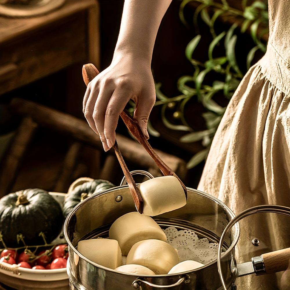 1 Stück Lebensmittelzange, hitzebeständige Küchen-Steakzange aus Massivholz, Lebensmittel-, Obst-, Brot-Brat-Grillwerkzeugzange, Nudelzange