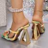 Fashion Fashion Printed Strange Heeled Sandals Women 2025 Summer Square Toe 10cm High Heel Slippers Woman Cross Strap Party Dress Shoes