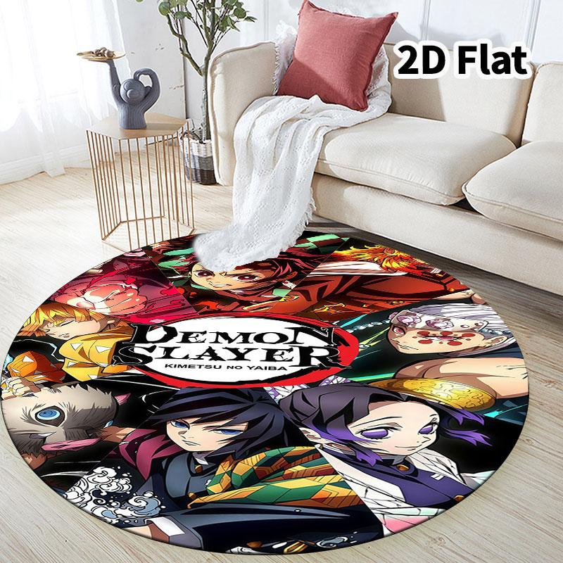 Demon Slayer Kimetsu No Yaiba Round Area Rug Carpet Rug For Living Room Bedroom Sofa Playroom Decor Nonslip Floor Mat