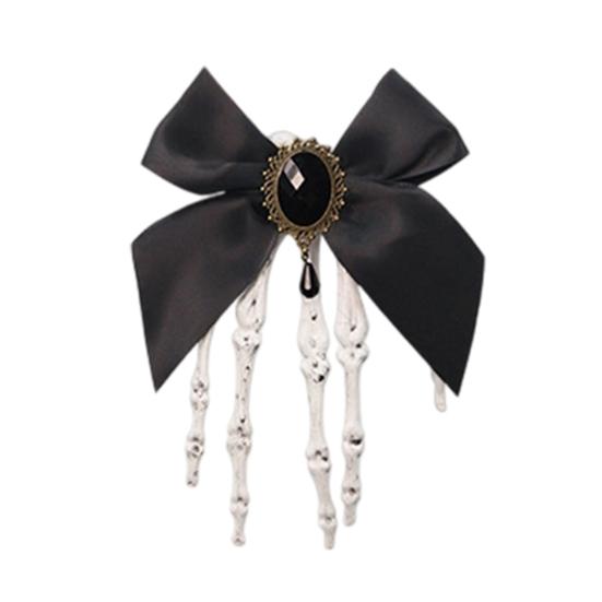 Halloween Skeleton Hand Hair Clips with Bowknot Faux Crystal Hand Bone Hairpin Gothic Skull Claw Hair Accessories for Girls Party Cosplay