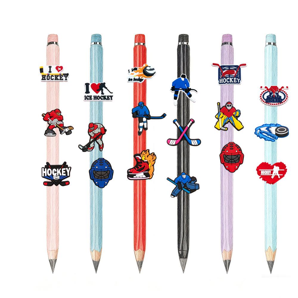 International Ice Hockey Student Pen Holder with Detachable Soft Rubber PVC Decoration