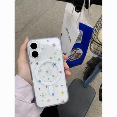 Botão Magnético de IA com Design de Estrela Colorida para Capa Acrílica Apple 17 Pro Max