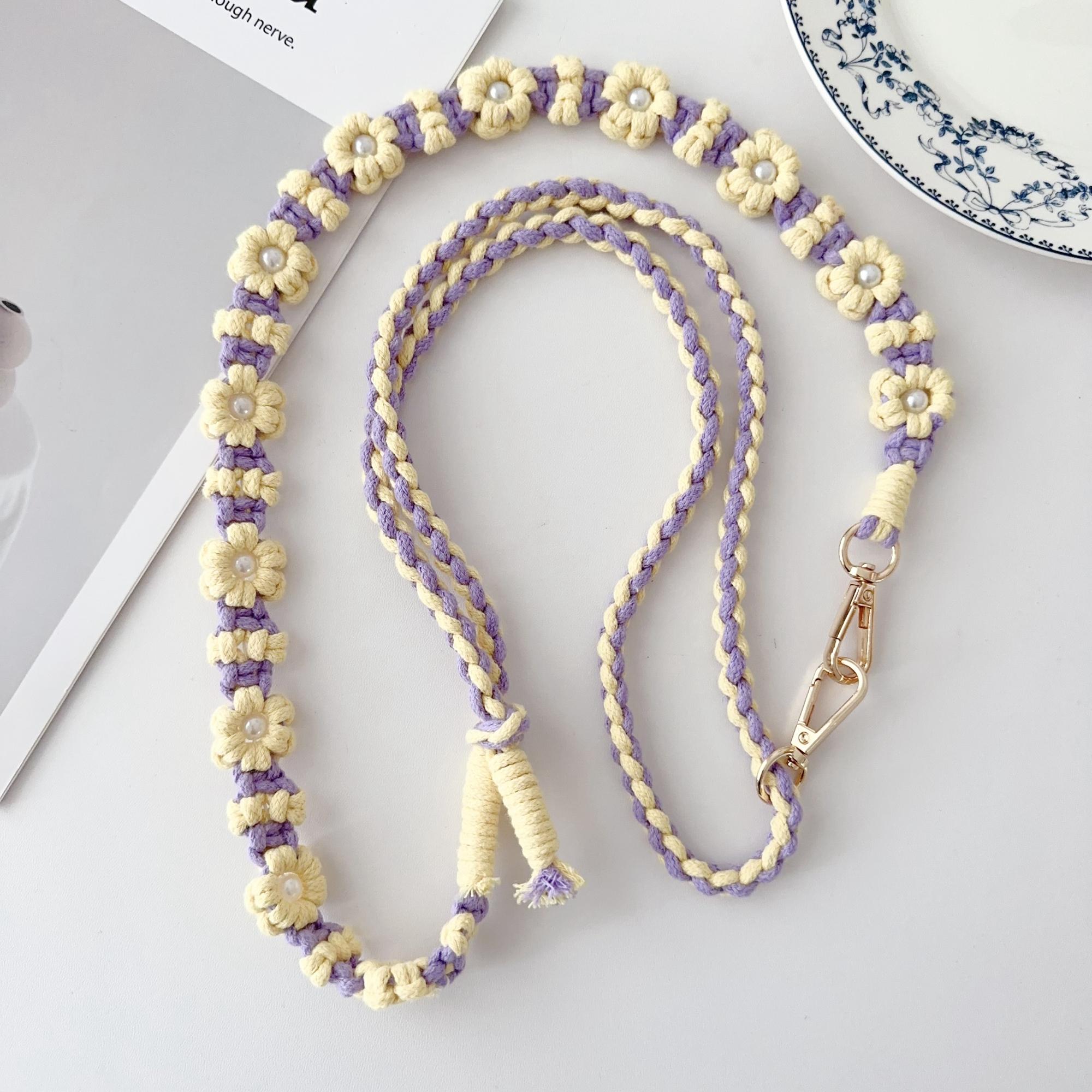 

Adjustable Phone Lanyard Cotton Rope Braided Daisy Flower Crossbody Strap,Length: 120cm Beige