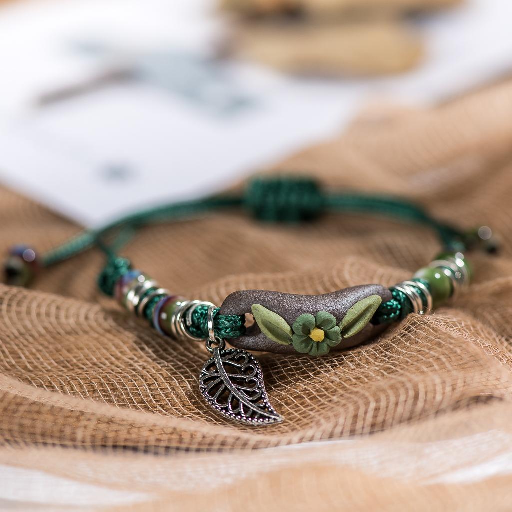 Forest Series Plant hand-kneaded Ceramic Adjustable DIY Bracelet For Women Gift Jewelry #CZ501