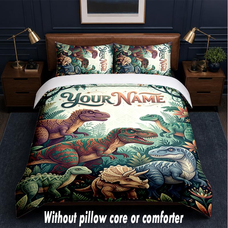 Dinosaur Theme Custom Text Or Name 3Pcs Bedding Set,1 Flat Sheet & 2 Pillowcases Personalized Home Bedding