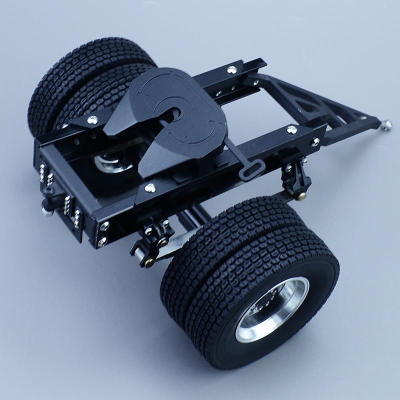 Alt Metal 1 & 2 Aksler Trailer med Træk Femtehjul til 1/14 Tamiya RC Lastbil SCANIA 770S VOLVO FH16 BENZ MAN LESU Bil
