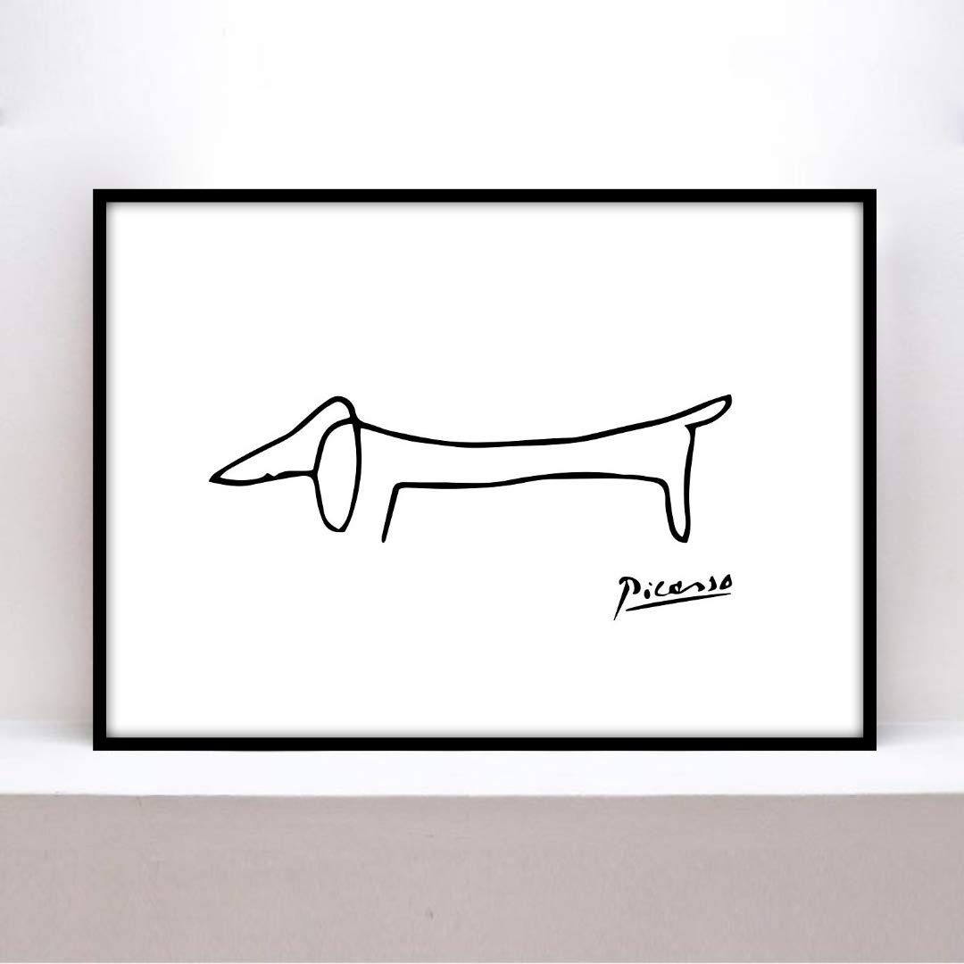 Picasso s Cute Dog Painting, A4 Size, Framed Art Poster, Poster aoipro (Black Frame (23cm x 31cm))