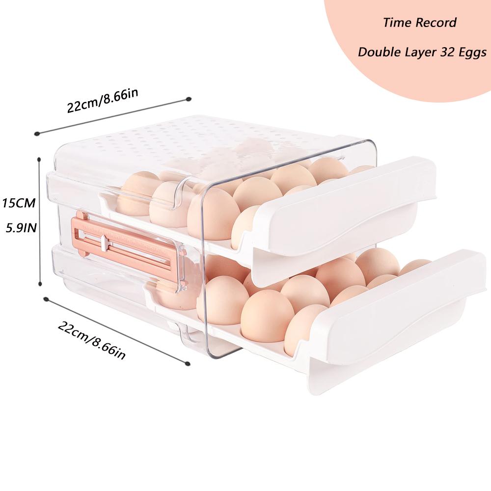 32 Eggs Holder for Refrigerator, Egg Storage Container Organizer Bins with Handles, Stackable Clear Plastic Egg Holder(2 Layer)